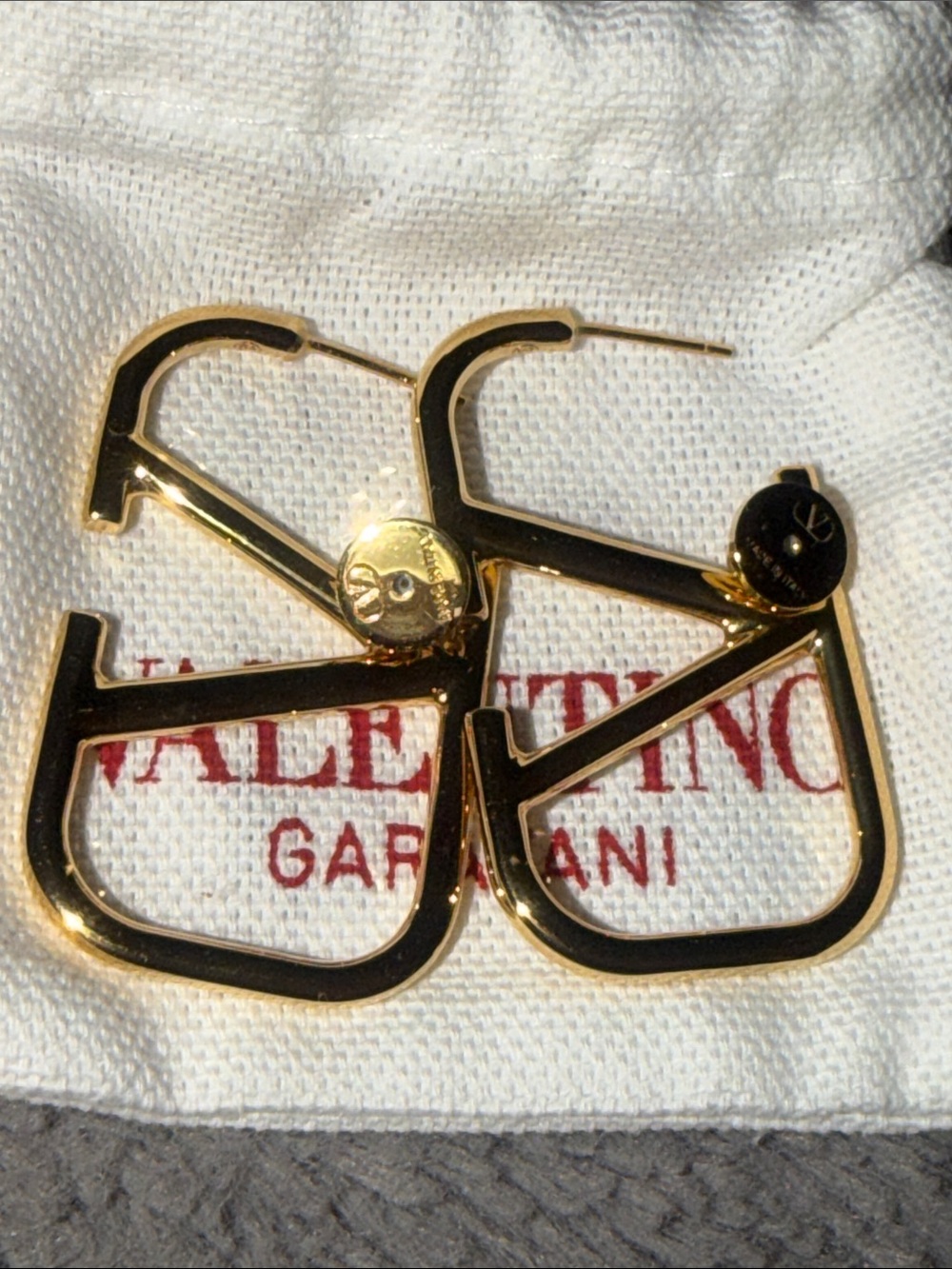 Preloved Valentino Garavani Gold-tone VLogo Style Hoop Earrings pristine cond.